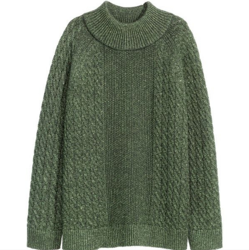 H&M Green Glitter Sparkle Knit Turtleneck Sweater size M